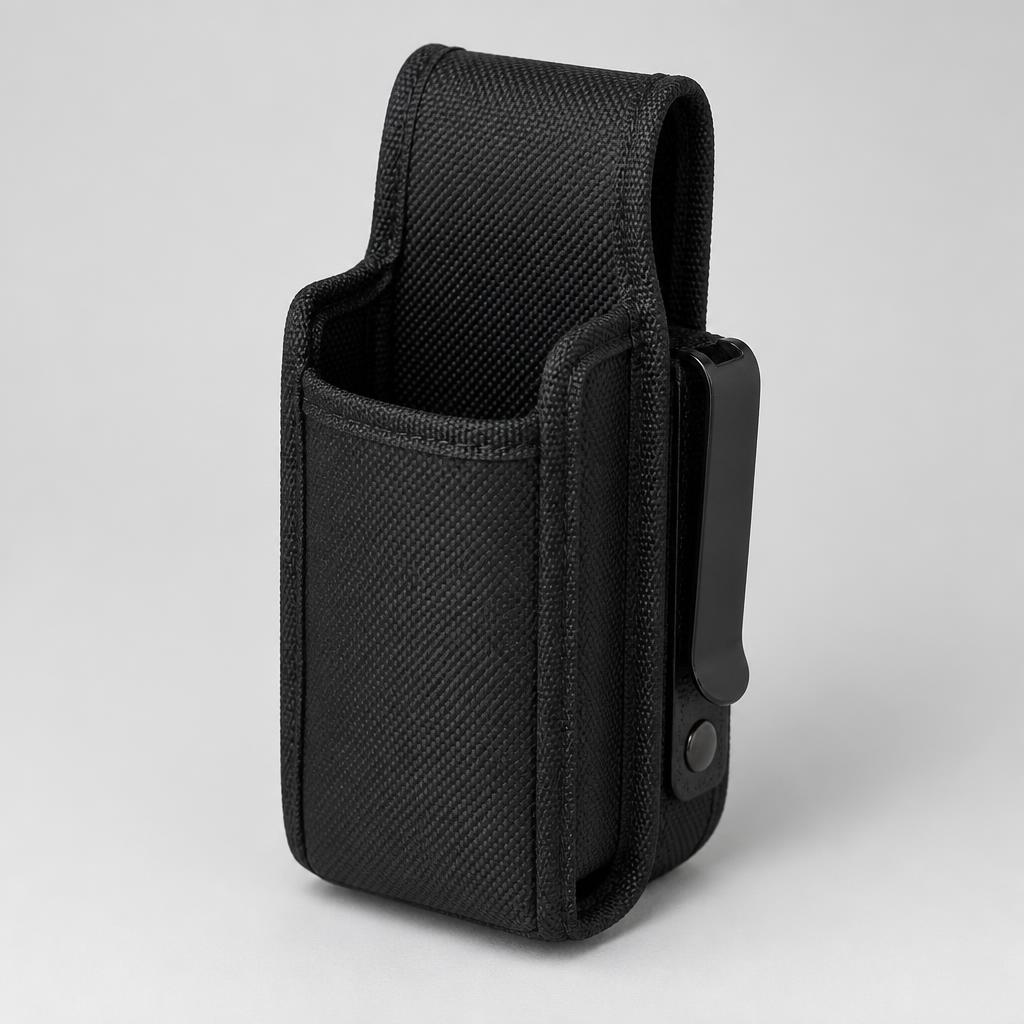 All-black vibeTEXT belt-clip holster with steel clip