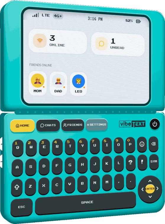 vibeTEXT pocket communicator showing a chat screen
